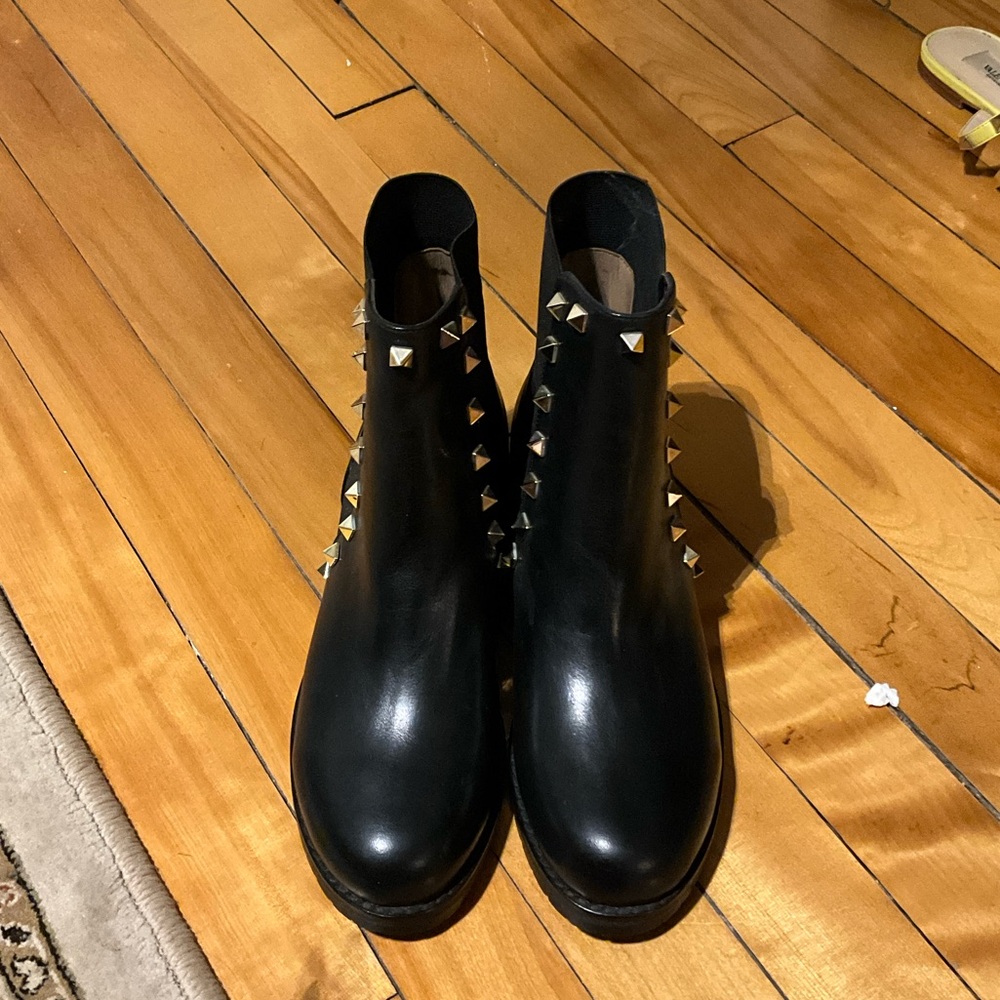 Black Ankle Boots with Gold Studs